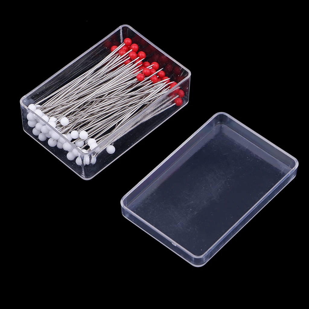 

100 Pieces Red White Glass Head Pins Weddings Corsage Dressmaker Pins Round Ball Pearl Head Sewing Straight Quilting Pins