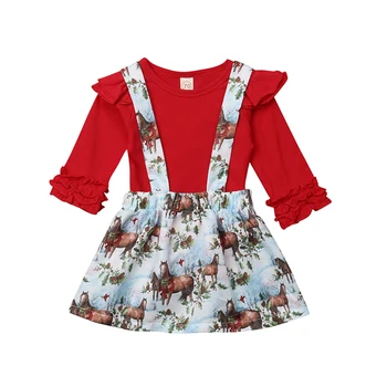 

2018 Newborn Kids Baby Girl Clothes Suits Cotton Christmas Long Sleeve Bodysuit Tops Suspender Dress Outfits Set Xmas Gift 0-12M