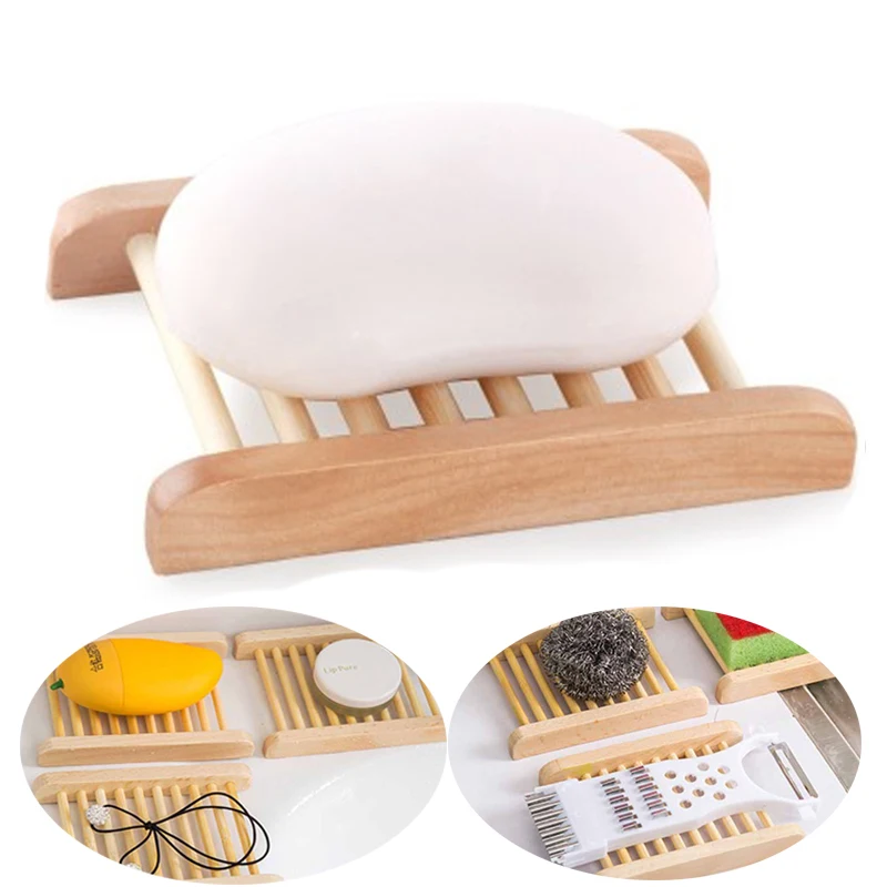 

2pcs Wooden Soap Dish Bathroom Soap Storage Holder Natural Wood Kitchen Sponge Holder Rack