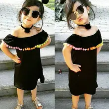 Pudcoco/платье для девочек, От 1 до 6 лет, летнее платье для маленьких девочек, Повседневное платье с радужными кисточками и открытыми плечами, одежда, Топ