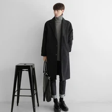 2019 Woolen mens Overcoat Male Korean Easy Drop Shoulder Insert Rotator Cuff Windbreaker Loose long winter Coat for jaket men 2019 Woolen mens Overcoat Male Korean Easy Drop Shoulder Insert Rotator Cuff Windbreaker Loose long winter Coat for jaket men