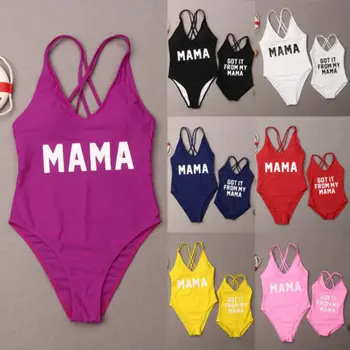 

2019 Summer New Arrival Family Matching Letter Swimsuit Mother Daughter MAMA Print Bandage Mom And Kid Swimwear Sets