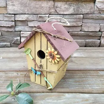 

New Rustic garden wood house hand-painted bird's nest garden plant accessories hand painted solid wood Accents Floral Birdhouse
