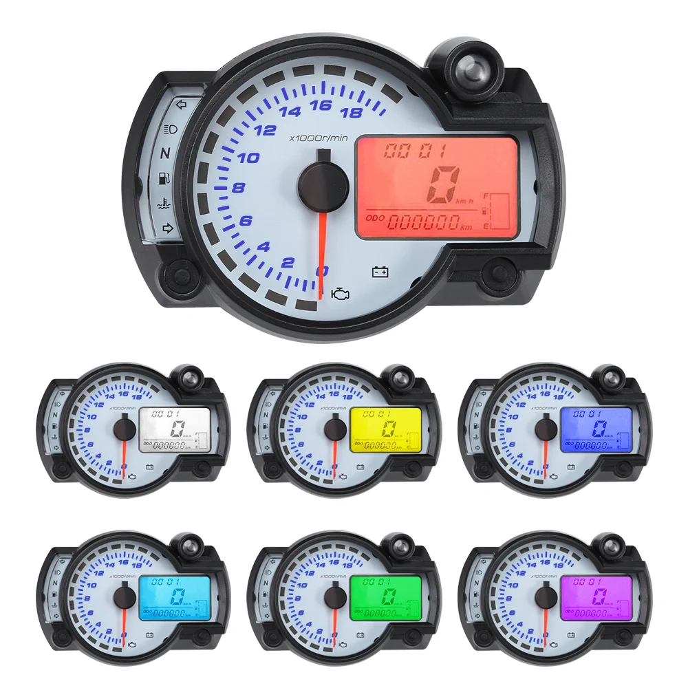

Motorcycle Digital Light LCD Speedometer Odometer Tachometer Speed Sensor LCD 7-color Display oil level meter Modern Universal