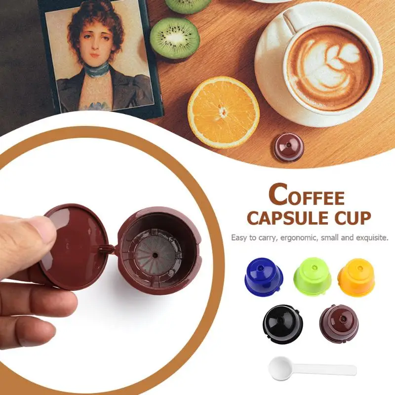 5 pcs البلاستيك قابلة لإعادة الاستخدام القهوة كبسولة فلتر الأكواب سلال مجموعة مع ملعقة ل دولتشي غوستو ماكينة القهوة فلتر القهوة Coffeeware