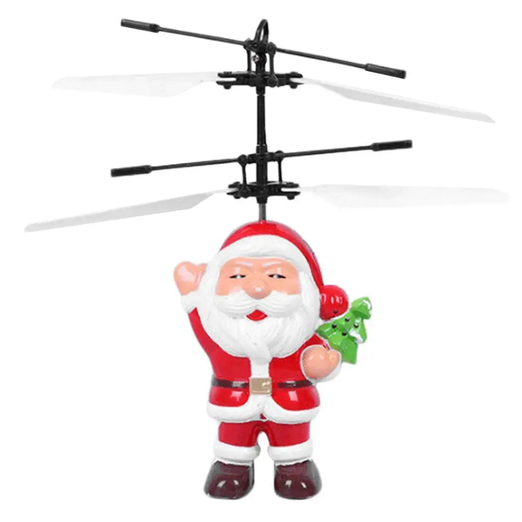 Electric Infrared Sensor Santa Claus Induction aircraft LED Flashing Light Red Helicopter Remote Toys For Kids Outdoor Gift