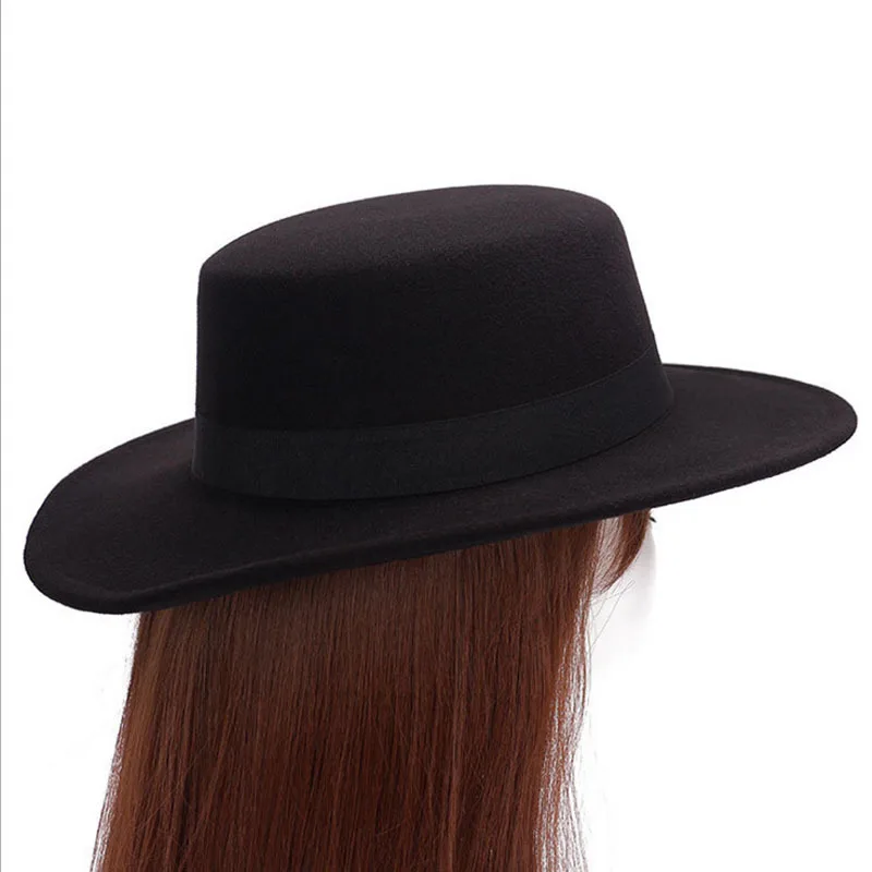 Gd винтажные шапки с большим Войлоком Для мужчин и женщин солнцезащитный козырек шляпа Женская фетровая шляпа вдоль пластины плоские широкие полями шерстяные шляпы