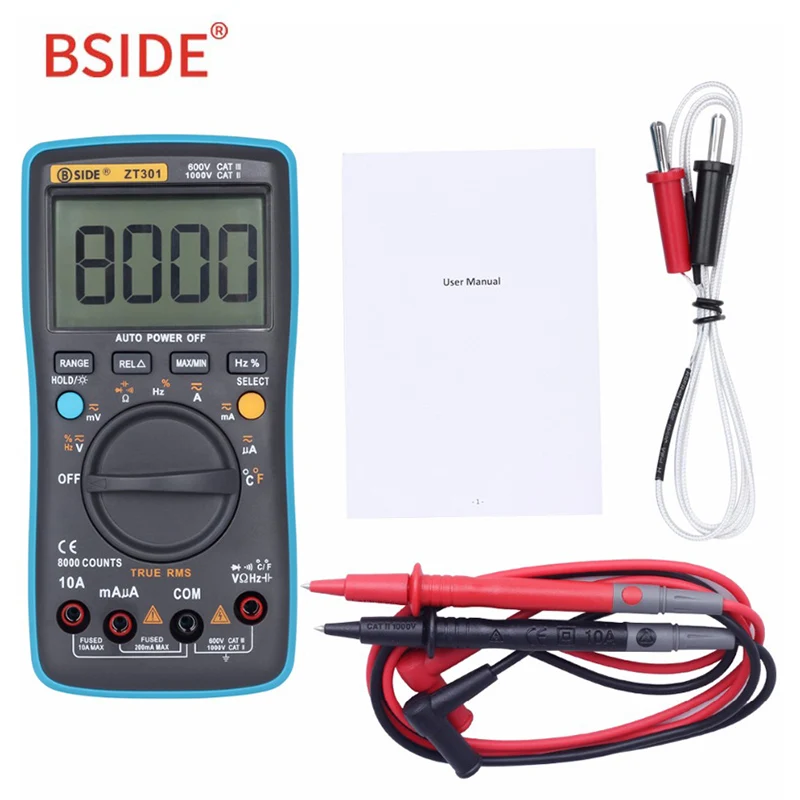 

BSIDE ZT301 Digital True RMS Digital Multimeter 8000 Counts Multifunction AC/DC Voltage Temperature Capacitance Tester DMM