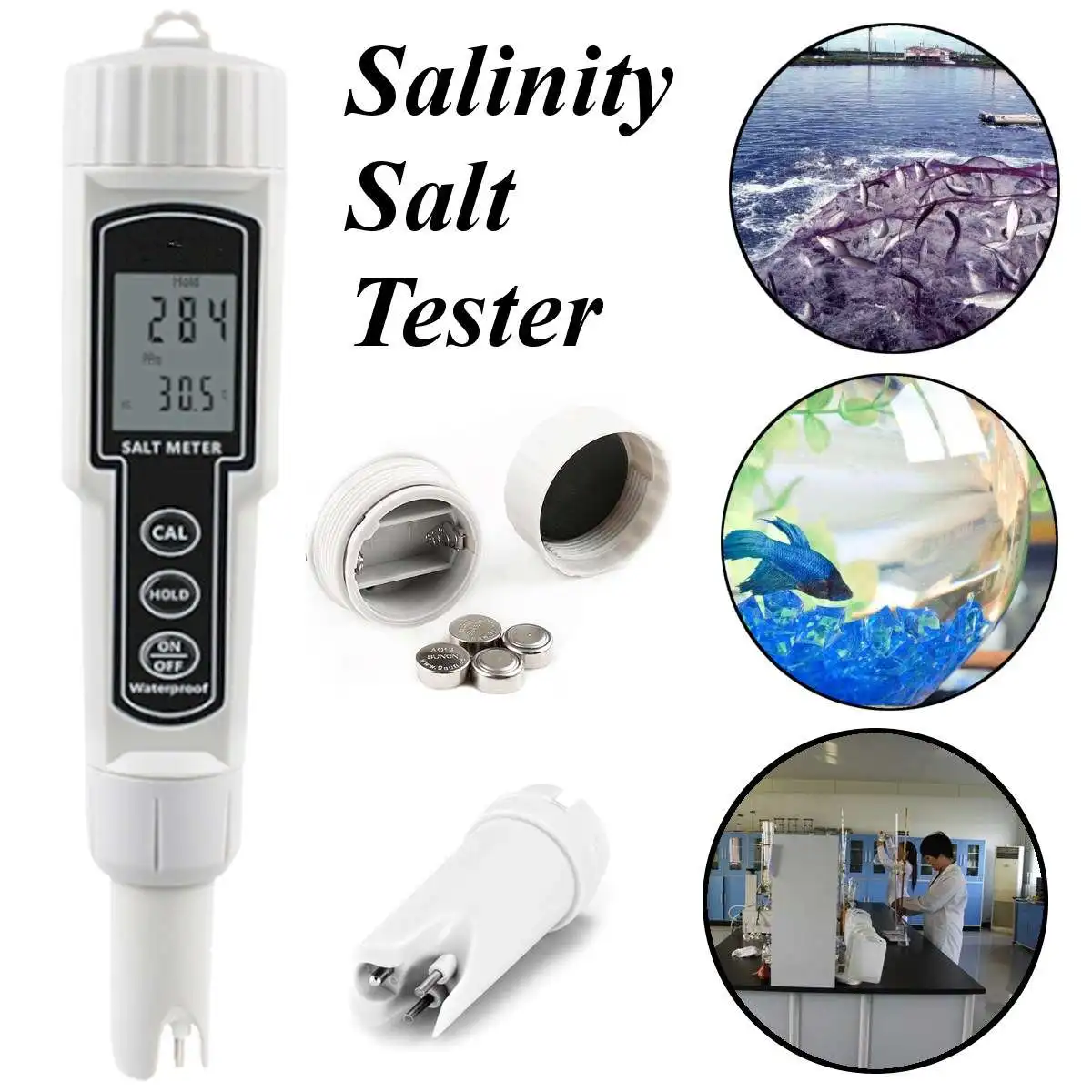 

Salinity Tester Swimming Pool SPA Aquarium Temperature Salinity Meter Salt Testing Pen Aquaculture Salt Tester Display Household