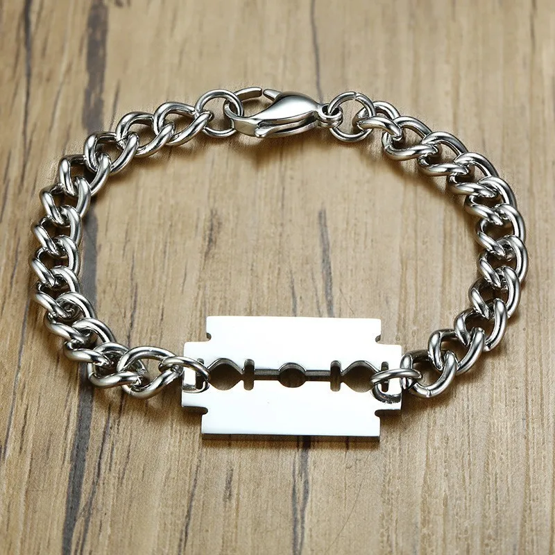 

Vnox Unique Mens Shaving Blade Charm Bracelet Stainless Steel Chain Link pulseira masculina 8.26 inch