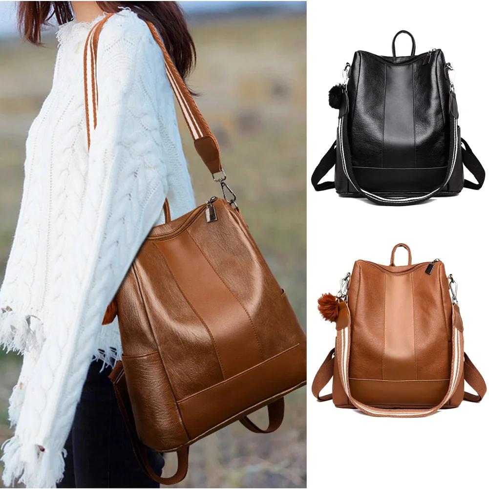 

Fashion Women's Elegant Retro Brown Backpack PU Leather Shoulder Bags Travel Book Bags