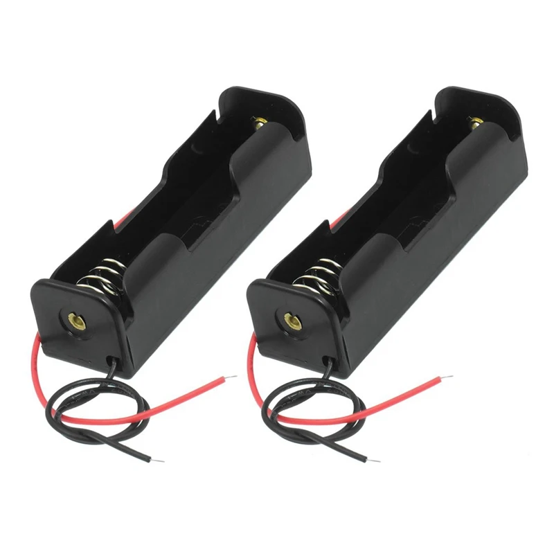 

2 Pcs Black 18650 Flat Tip Batteries Battery Holder Case w Wire Leads