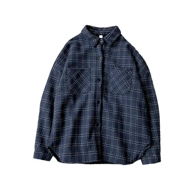 Plaid Loose Clothing Shirt Ropa Haut Femme Blusas Mujer Bayan Bluz Tops 2018 Autumn Winter women Korean Long Sleeve Blouse |