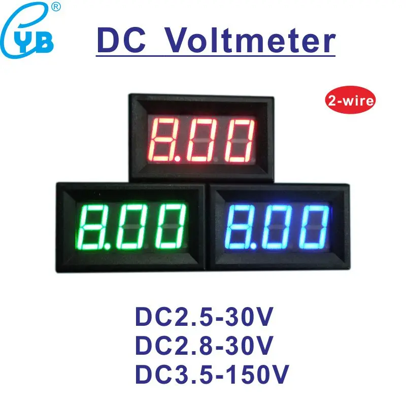 

YB27 Digital Voltmeter DC 2.5V to 30V 150V Digital Voltmeter Voltage Panel Meter Red/Blue/Green for Electromobile Motorcycle Car