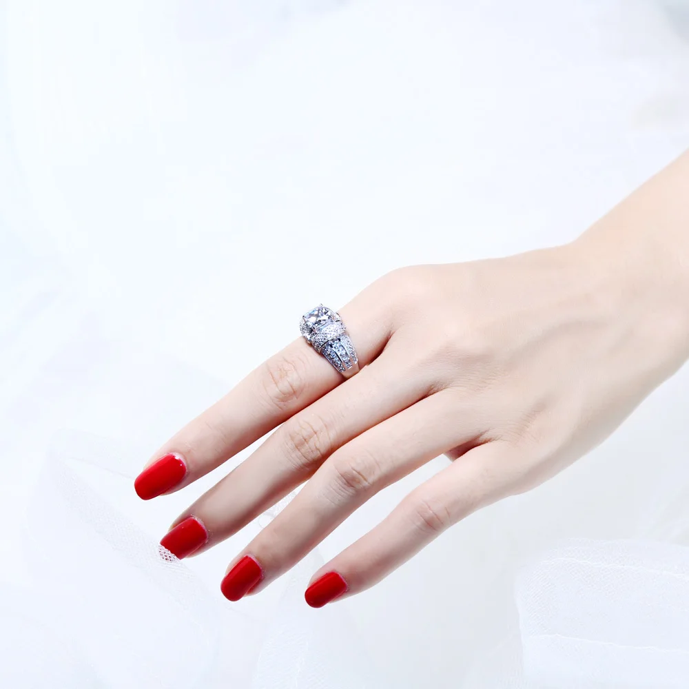 DreamCarnival 1989 Big Square Stone CZ Wedding Party Rings White Cubic Zircon Luxury Design Silver 925 Ring for Women SJ24128