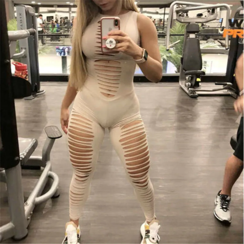 

Women Hole Bodycon Jumpsuit Summer Fashion Girls' Sexy Club Tight Slim Clothing