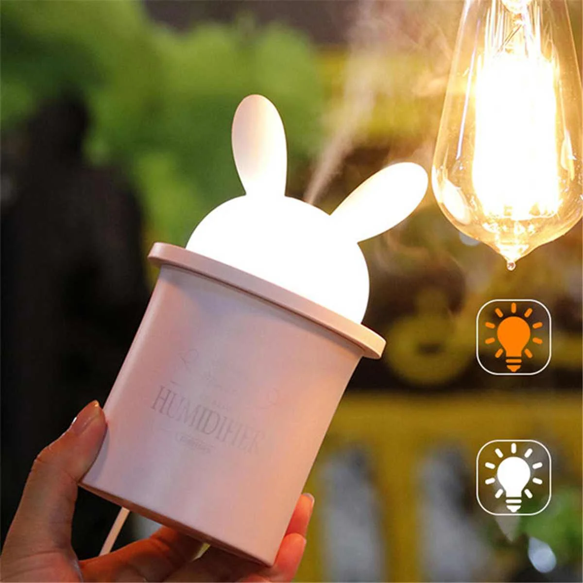 

Cute Rabbit Air Humidifiers Warm Lamp LED Light Quiet Aro ma Mist Maker 280ML USB Mini Air Aromatherapy Diffuser Humidifier