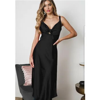 

Women Summer Sleeveless Satin Bodycon V Neck Evening Party Maxi Strappy Sleepwear Nightgowns
