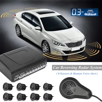 

8 Sensors Voice Parking System Truck Car Reversing Assistance Backup Radar Buzzer System With Human Sound Alarm Kit Monitor