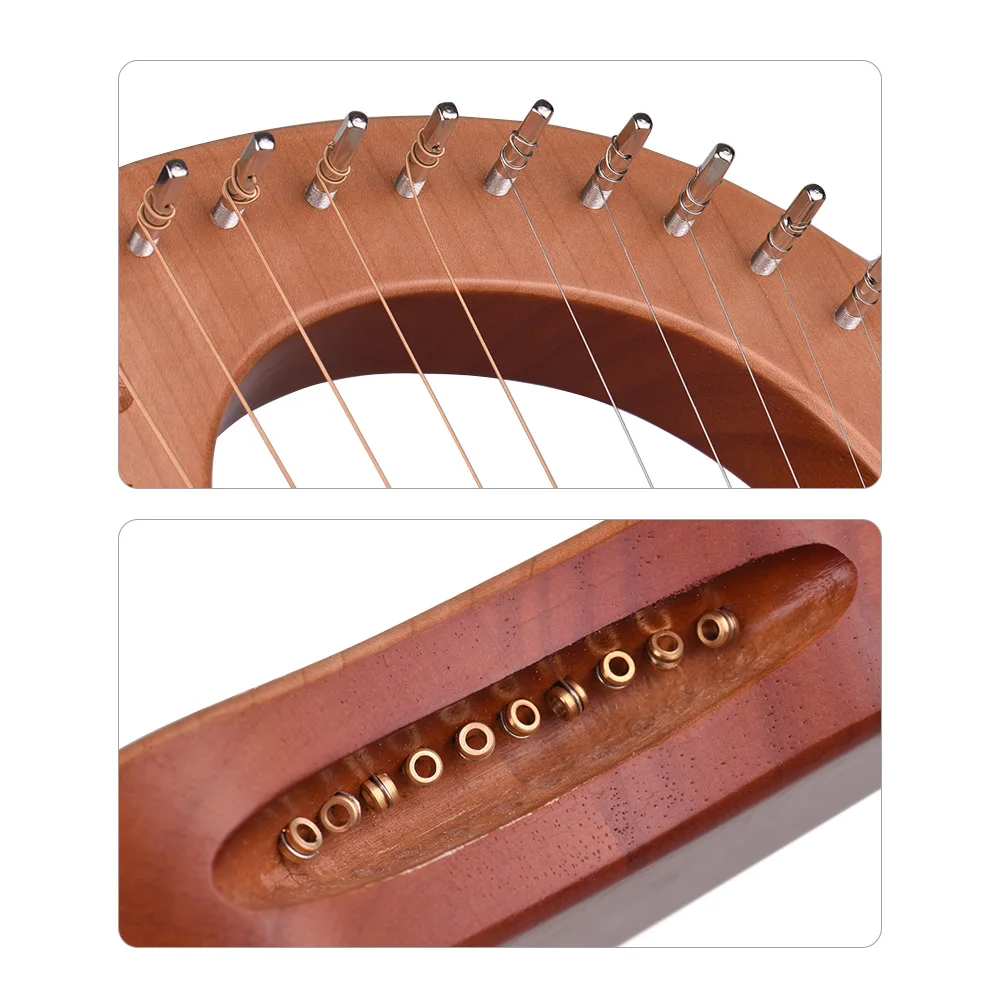 10-String деревянный Лира Арфы металлическими струнами из кленового дерева topboard из красного дерева щит струнный инструмент с сумкой для переноски