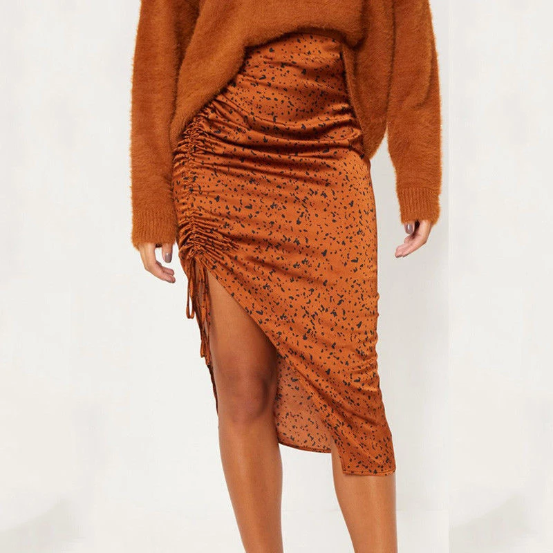 

fashion women side split drawstring skirts lace up leopard print skirt female high street high waist vogue skirts lady femme