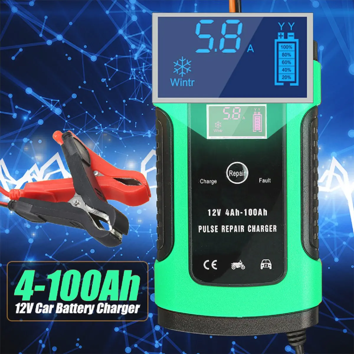 

iMars Green 12V 6A Pulse Repair LCD Battery Charger For Car Motorcycle Lead Acid Battery Agm Gel Wet
