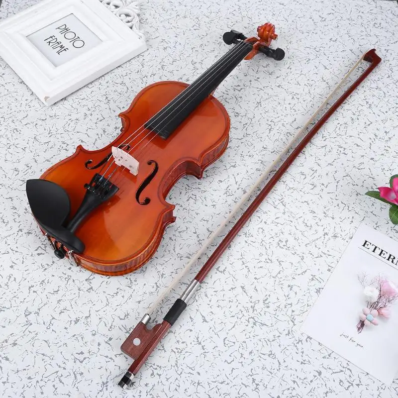 Скрипка из матового твердого дерева 1/8, скрипка в полоску для детей, студентов, начинающих, чехол с бантом, музыкальный инструмент