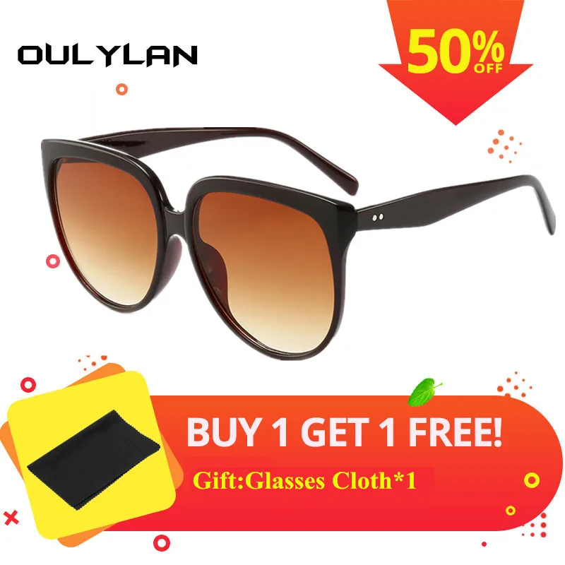 

Oulylan Women Oversized Sunglasses Cat Eye Sun Glasses Retro Black Brown Lady Eyewear Brand Design