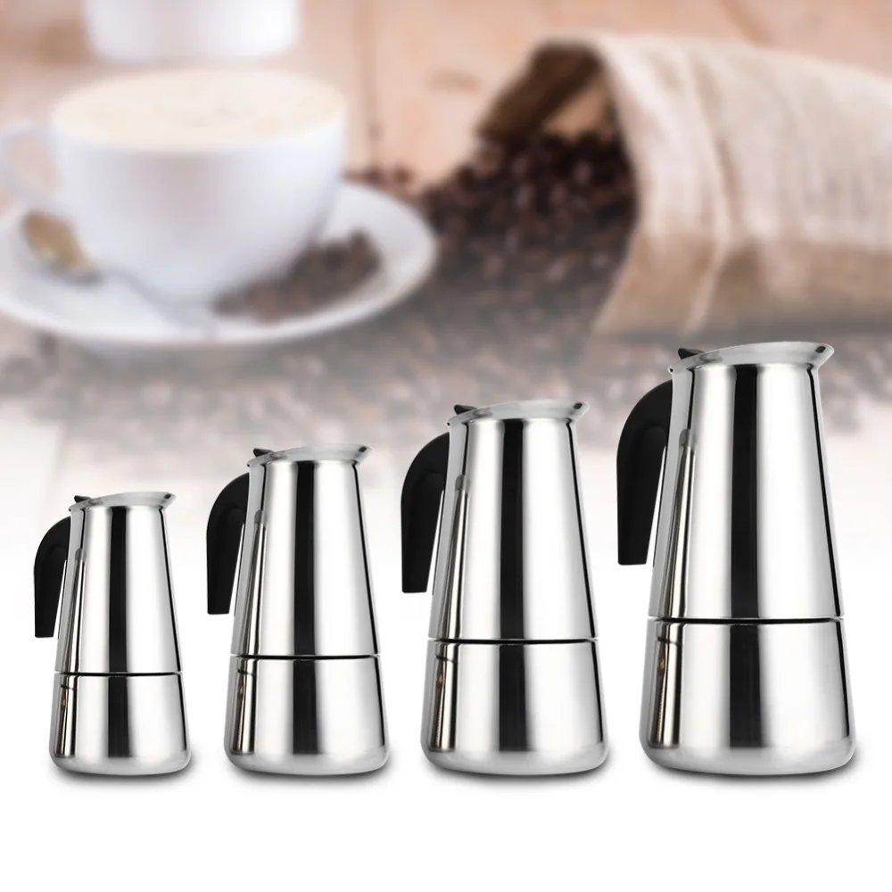 

Household Moka Pot Steel Coffee Percolators Coffee Maker Pot Espresso Percolator Coffee Stovetop Maker 100ML/200ML/300ML/450ML