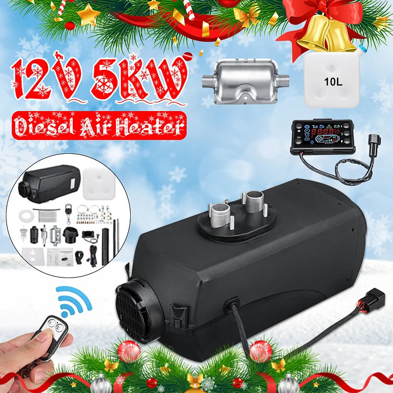 

Car Heater 12V 5000W LCD Monitor Air diesels Fuel Heater Single Hole With Remote And Silencer 10L Tank 5KW For Trucks Boats Etc