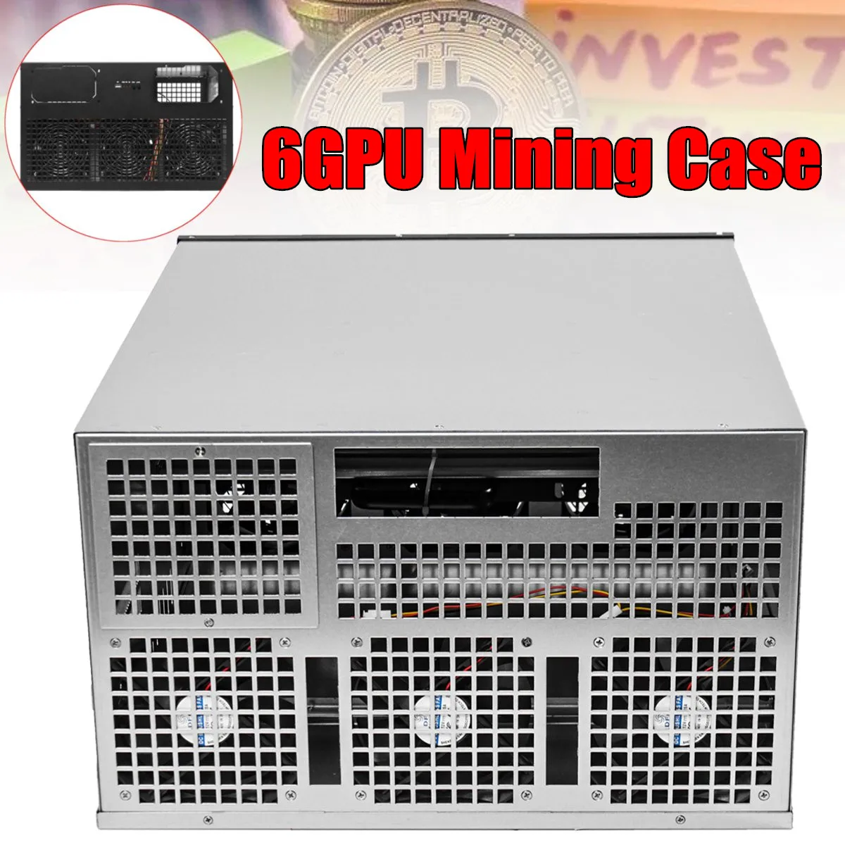 6 GPU eth/ZEC/HSR Miner Case Ethereum Miner Power Supply For BTC Coin Miners support 6 graphics Card Interface Mining Power