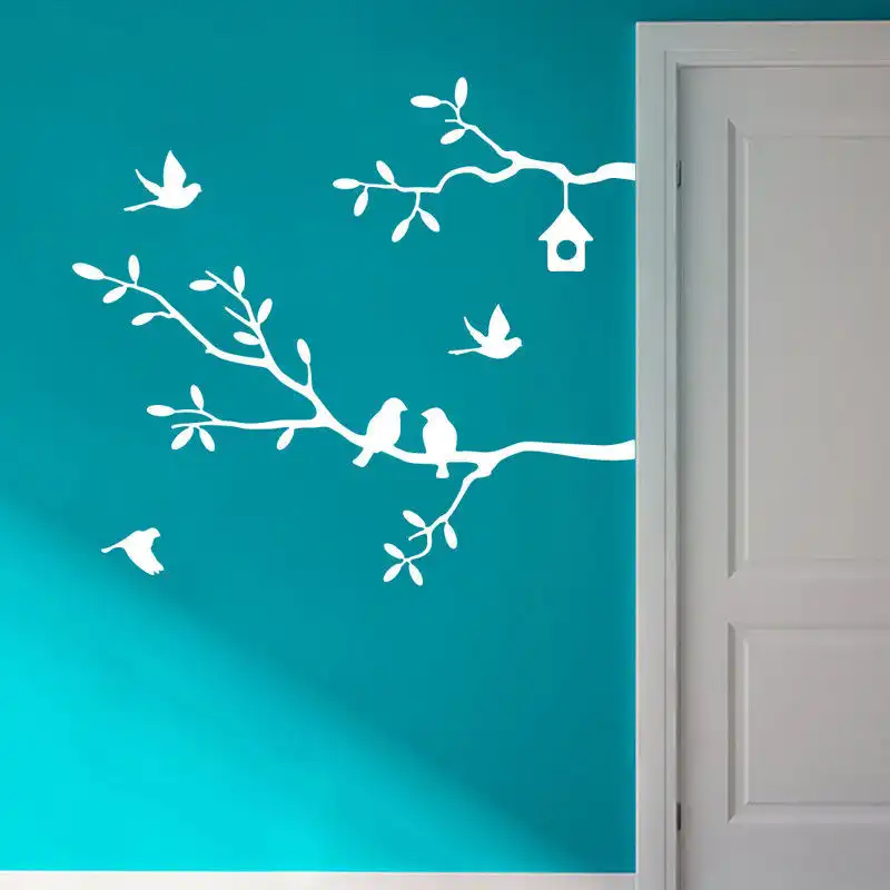 Wall Stickers Self-Adhesive Bird Tree Vinyl White Home Decor Office Living Room