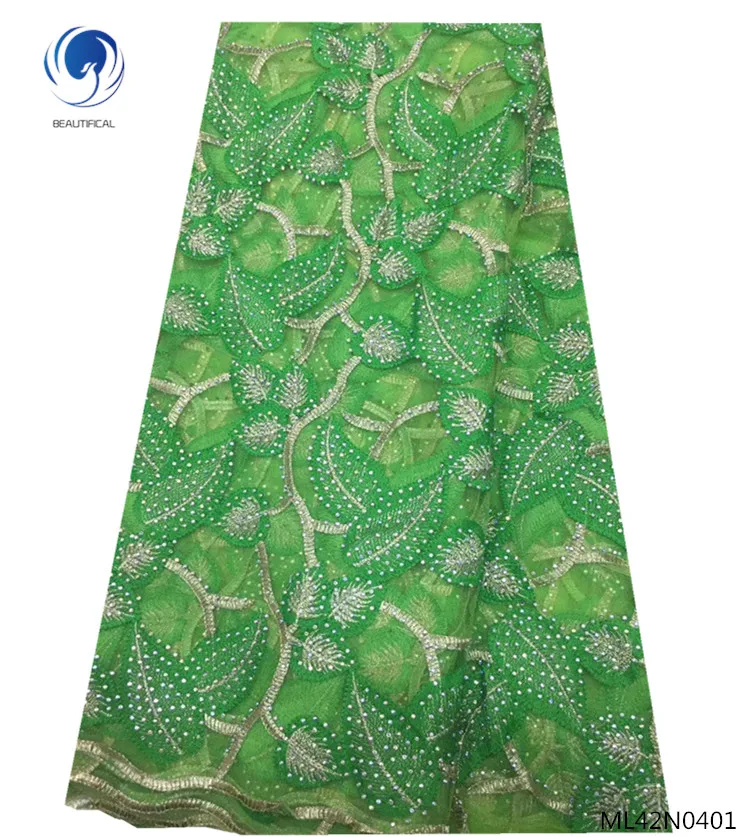 

BEAUTIFICAL green lace fabric latest african laces 2019 african lace fabric high quality lace 5 yards/lot hot sales ML42N04