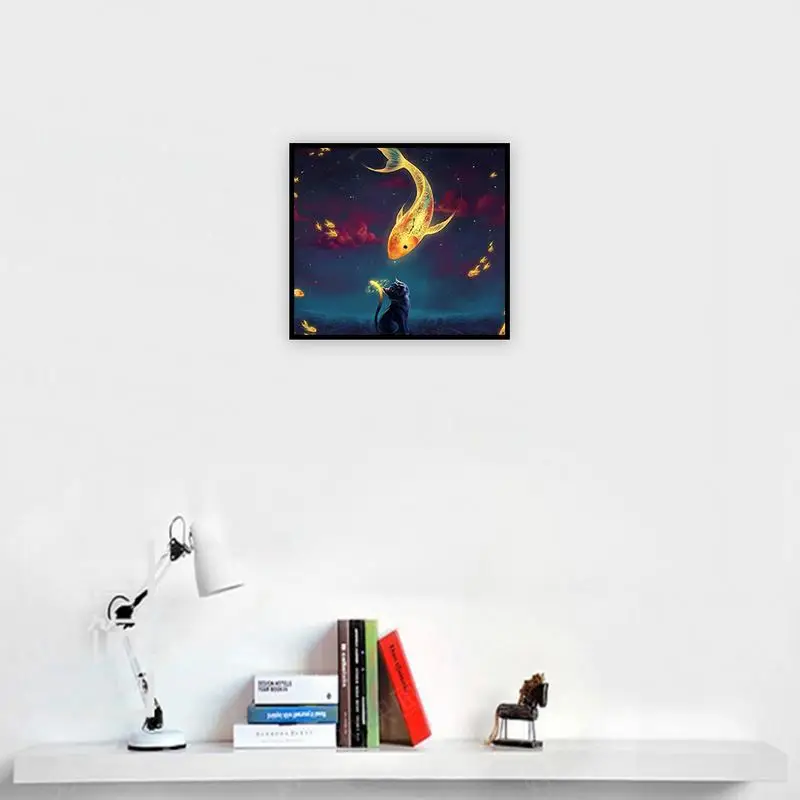 

New DIY Diamond Painting Cat And Fish Pattern Full Diamond Modern Home Decoration Painting Living Room Mural Painting