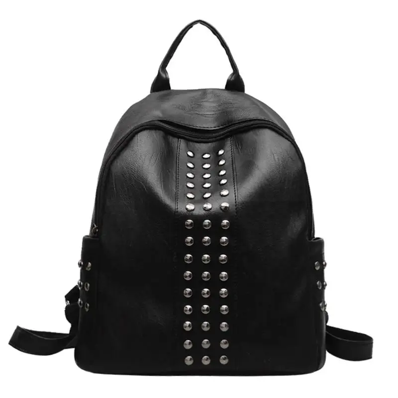 Punk Women Rivets PU Leather Zipper Backpack Teen Girls Casual Shoulder Bag | Багаж и сумки