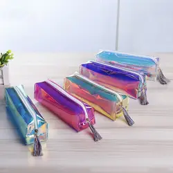 Радужные лазерные пенал Красочные Прозрачный школьный пенал для девочек школьные принадлежности Большая вместительная сумка для