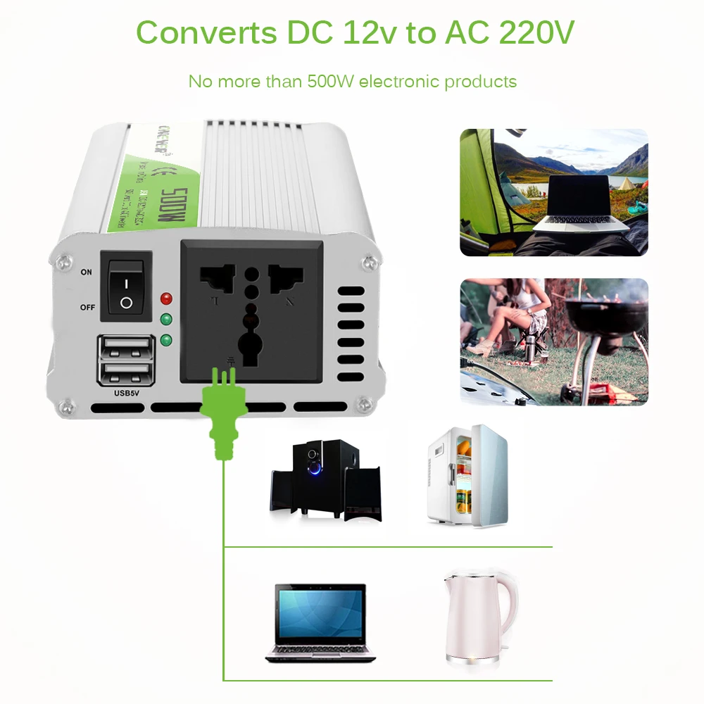 500 Вт преобразователь тока 12 В 220 В трансформатор напряжения постоянного тока в переменный 12 В до 220 В преобразователь питания с двойной Переходник USB для зарядки в машине