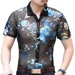 Модная рубашка Camisa Hombre рубашка Camisa Social 2019 летняя Гавайская Мужская рубашка уличная рубашка прозрачная рубашка с короткими рукавами Camicia Uomo