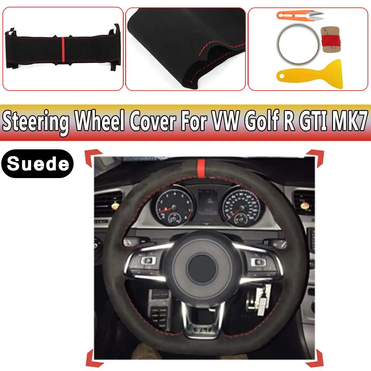 

DIY Steering Wheel Covers Suede Braid On the steering-wheel of Car With Needle and Thread For VW Golf R GTI MK7