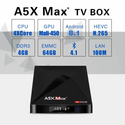A5X Max TV BOX Android 8.1 Smart TV BOX 4GB RAM 32GB ROM RK3328 Quad Core Media Player Mini PC Dual WIFI H.256