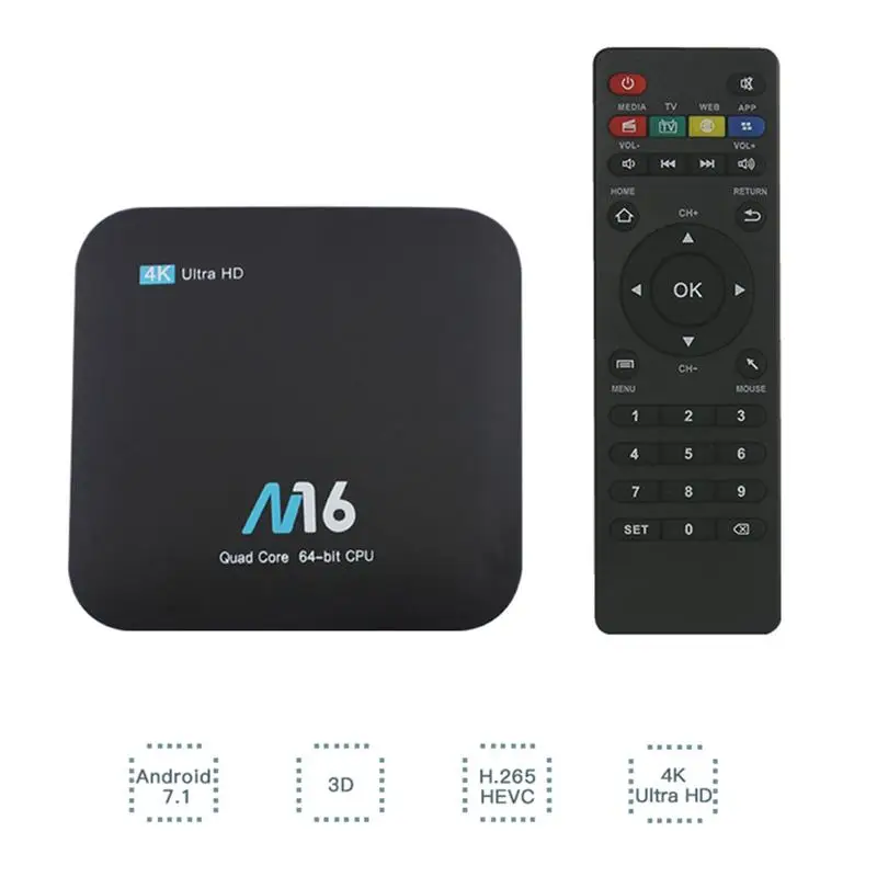 Для Allwinner сетевой плеер M16 LITE H3 четырехъядерный HD Android 7 1 телеприставка 4K 2G + 16G/1G 8G