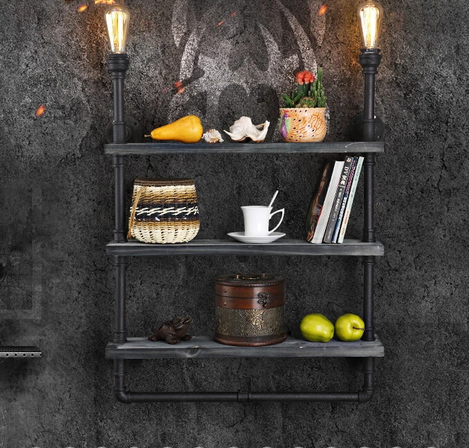 

Loft Wroguht Iron Shelf Water Pipe Wall Lamp Vintage Aisle Lights Edison Incandescent Light Bulb