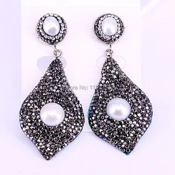 

4Pair Handmade Dangle Earrings,nature pearl Pave Crystal Rhinestone drop Charm Jewelry Earrings