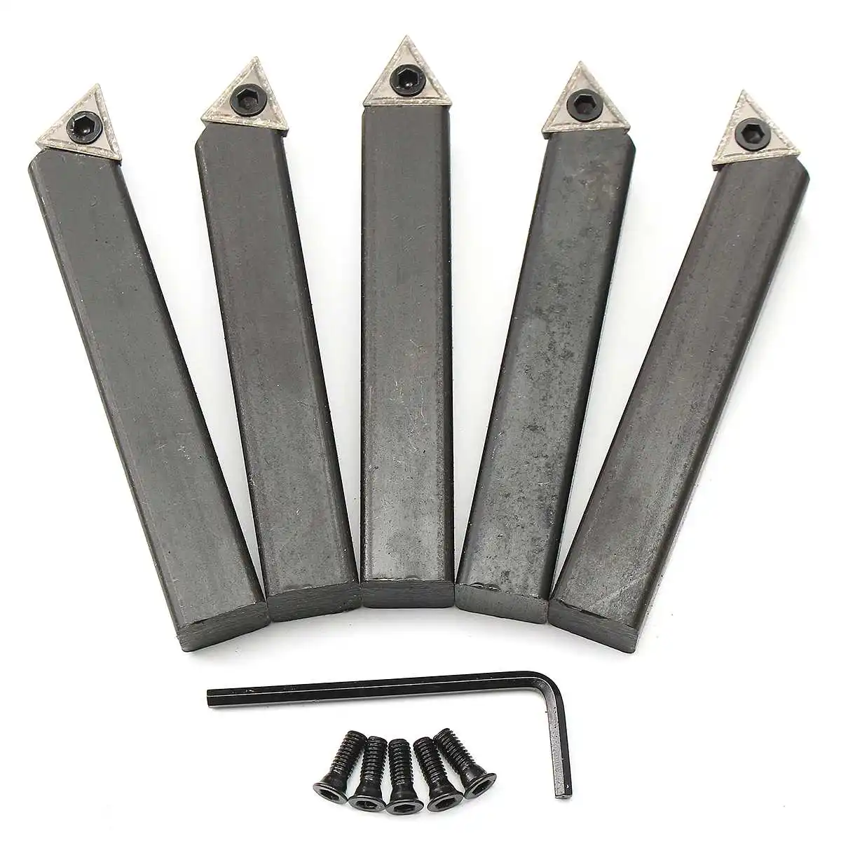 

5Pcs 16mm(5/8") Indexable Style "A" "B" "E" Carbide Tipped Lathe Cutter Tool Set For CNC Machine with Indexable Tungsten Black