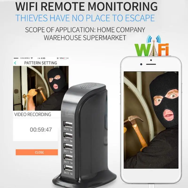 Мини 4 к Wi Fi HD 1080 P камера стены зарядное устройство беспроводной 4USB с