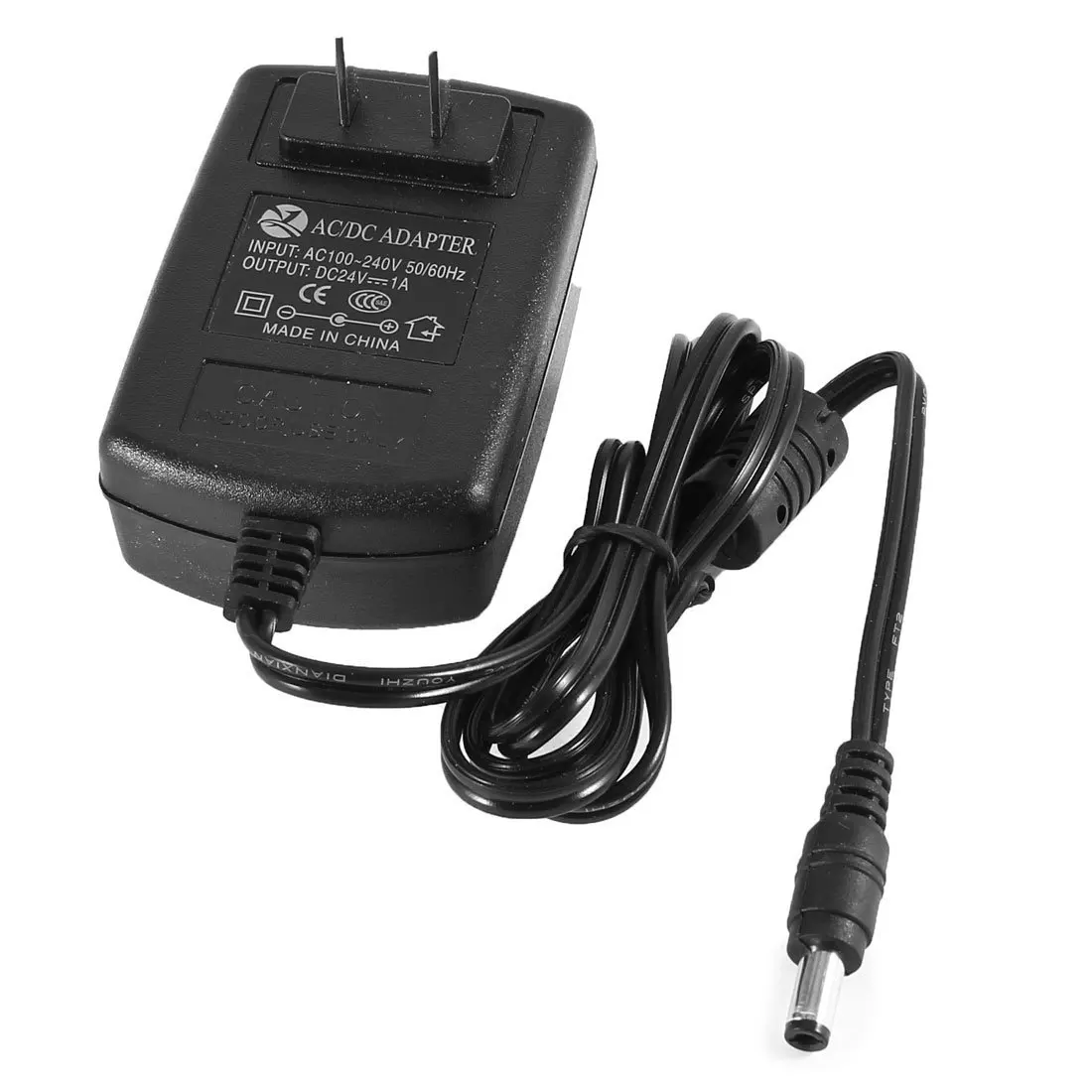 

US Plug 100-240VAC to 5.5x2.5mm 24VDC 1A Power Supply Adapter Cable Black