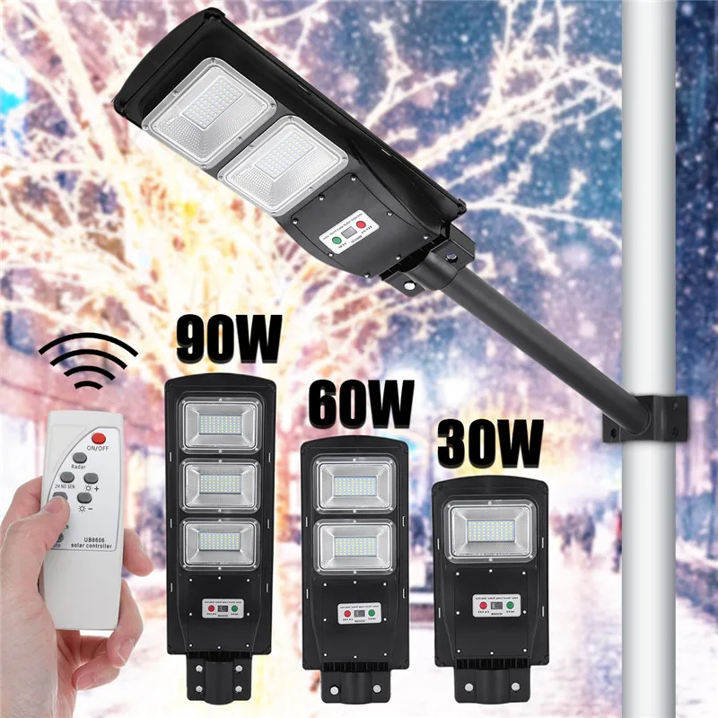 60W//90W//120W LED Solar Street Light PIR Motion Sensor Outdoor Wall Lamp+Remote