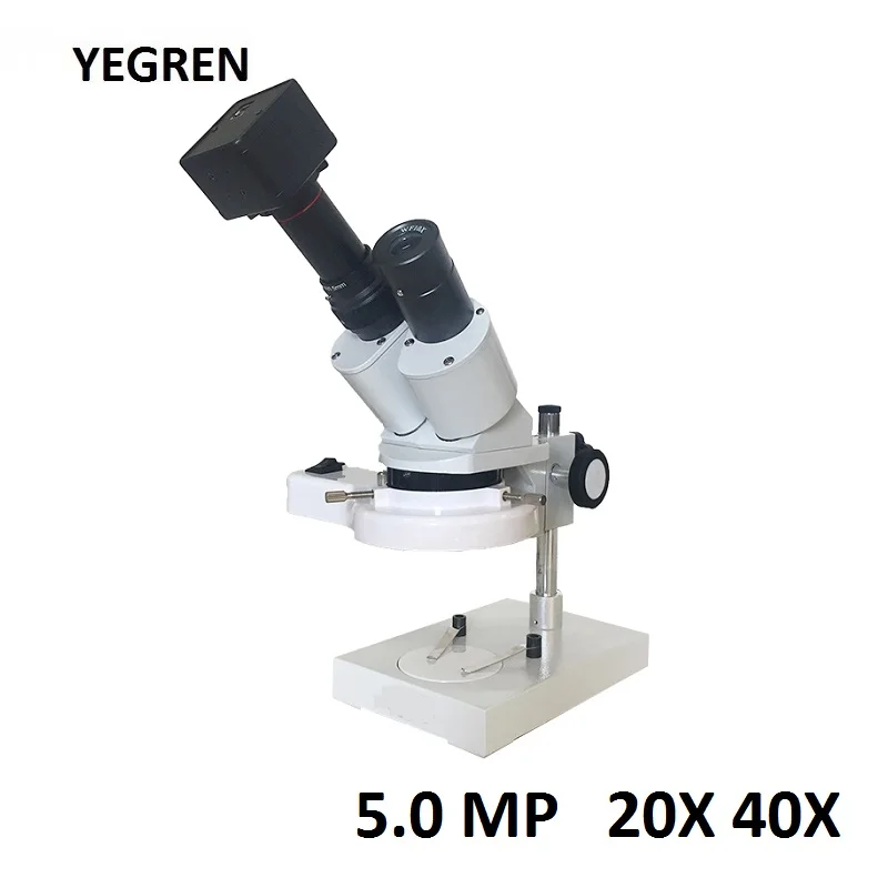 

20X-40X Illuminated Digital Stereo Microscope with External Fluorescence Ring Light 5.0MP USB Camera Industrial Textiles
