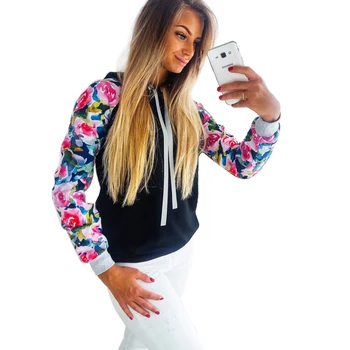 

New Women Ladies Long Sleeve Hoodies Casual Sweatshirt Patchwork Hooded Jumper Pullover Tops Fashion