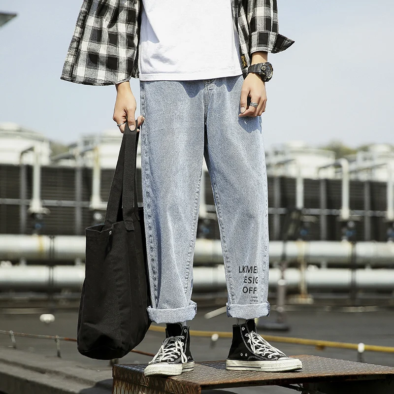 

Men's Jeans 2019 Summer New Youth Popular Loose Wind Drape Straight Wide Leg Pants Hip Hop Old Pants Youth Casual Men's Clothing